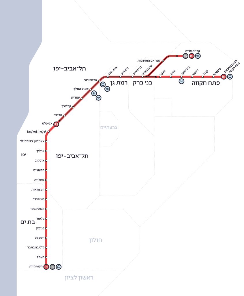 מפה הקו האדום הרכבת הקלה. צילום: נת”ע