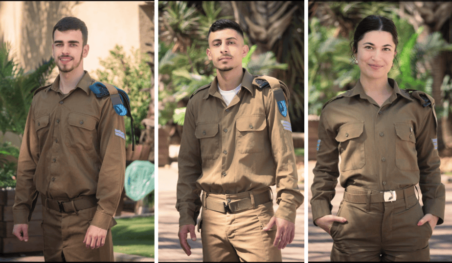 מימין לשמאל סמ״ר ספיר ברק שהם, סמ״ל ליאם יחזקאל ורב״ט אביב גולדברג. צילום: דובר צה"ל